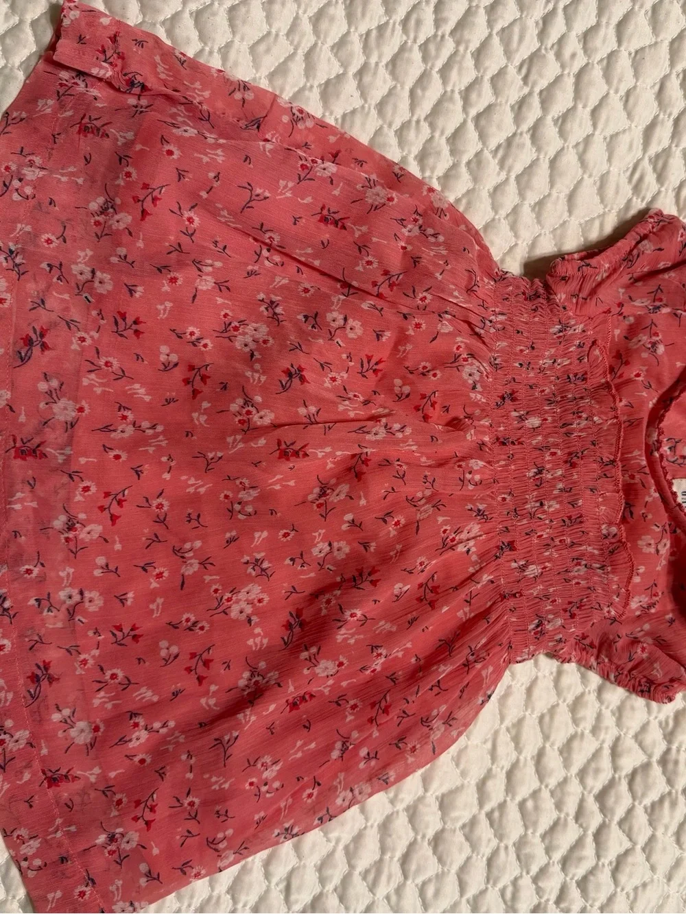 GAP Coral Pink Floral Smocked Casual Dress